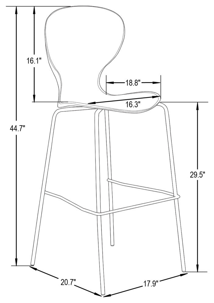 LeisureMod Oyster Acrylic Barstool With Steel Frame Set of 2, Transparent Blue