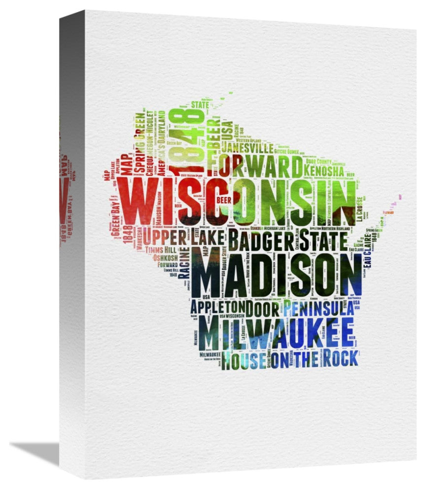 "Wisconsin Watercolor Word Cloud" Fine Art Print