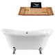 60" White Clawfoot Tub and Tray, Chrome Feet, Chrome External Drain