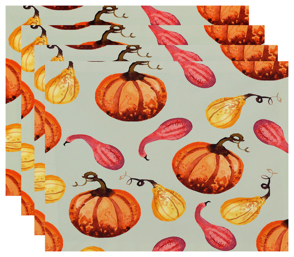 Gourds Galore 18"x14" Light Green Fall Print Placemat, Set of 4