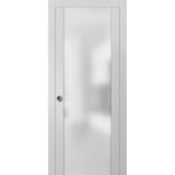Glass Pocket Door 30 x 80 | Planum 4114 White Silk | Frames Kit Trims Pulls