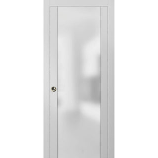 Glass Pocket Door 30 x 80 | Planum 4114 White Silk | Frames Kit Trims Pulls