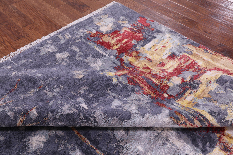 7' 11" X 10' 0" Woman Under The Rain Hand Knotted Wool & Silk Rug - Q13157