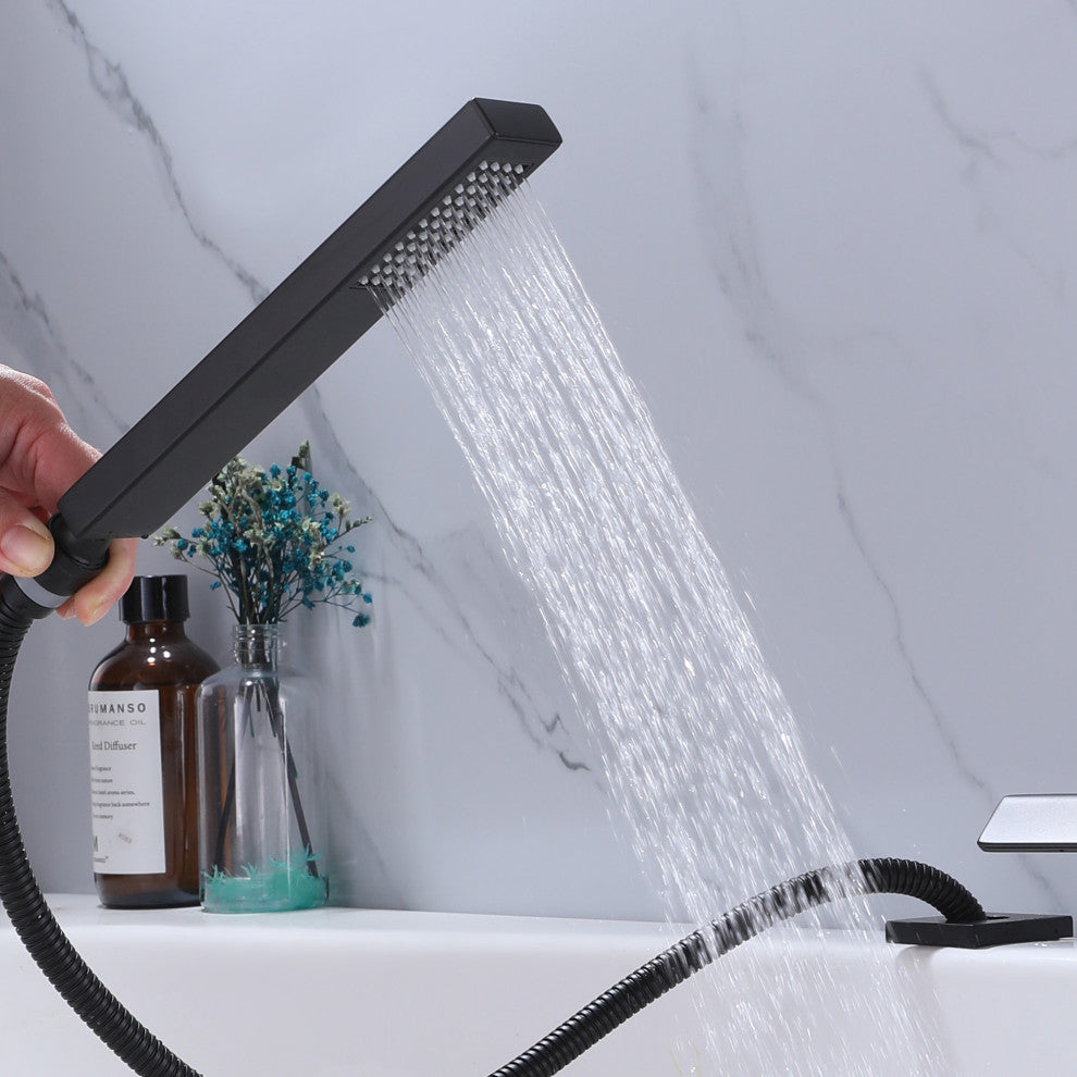 Deck Mounted Dual Handles Bathtub Faucet with Hand Shower