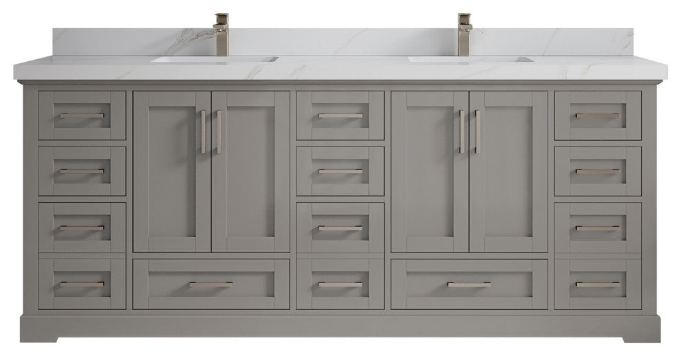 Boston 84" Double Sink Bath Vanity in Elephant Skin Gray 2" Calacatta Sienna