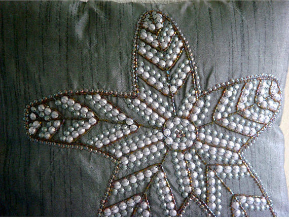 Gray Sequins Starfish 22"x22" Silk Pillows Covers for Couch, Starry Light