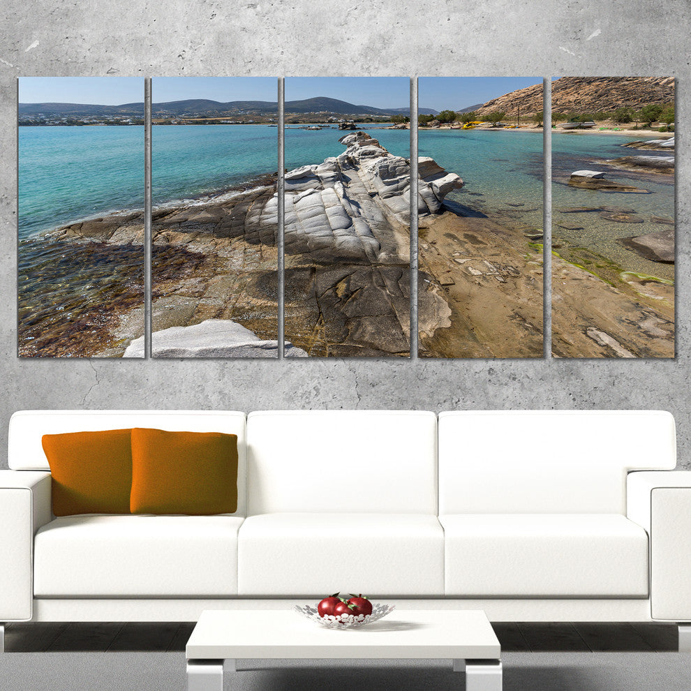 Clean Waters and Rock Formations, Large Landscape Canvas Art, 60"x28", 5 Panels