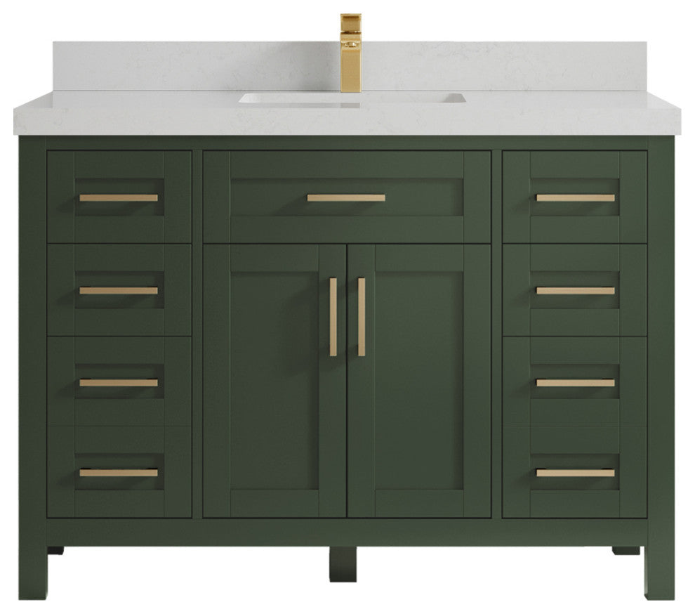Cambridge 48 Single Sink Bath Vanity in Pewter Green 2" Carrara Quartz