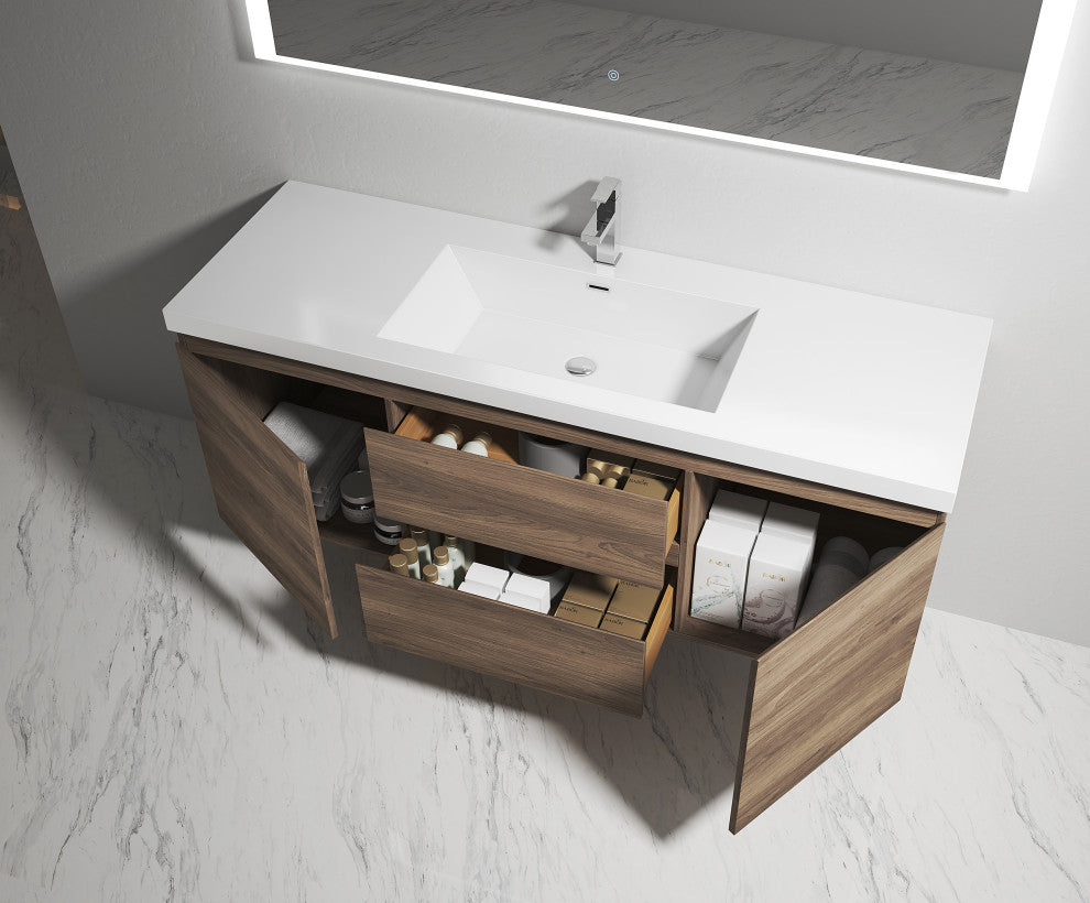 Alma -Pre 60" Single Sink Vanity With Integrated Sink, Brown