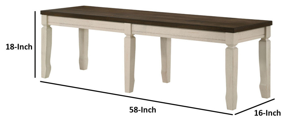 Benzara BM250292 Rectangular Top Bench With Thick Block Legs, Brown/Cream