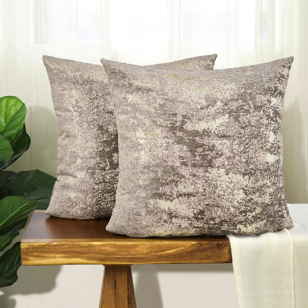 Kasula Jacquard Chenille Pillow Cover 2 Piece Set, Light Brown, 20" X 20"