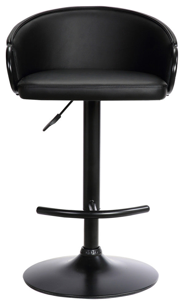 Montego Adjustable Black Faux Leather Swivel Barstool in Black Powder Coated Fin