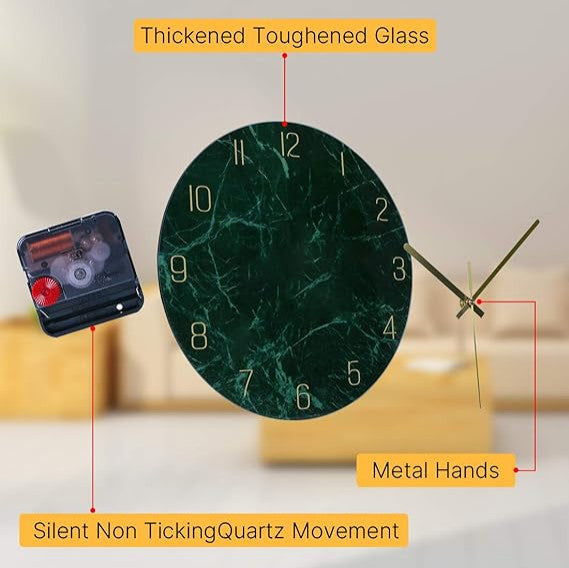 Glass Wall Clock Silent Non Ticking Wall Clock- 12" Quality Quartz Battery