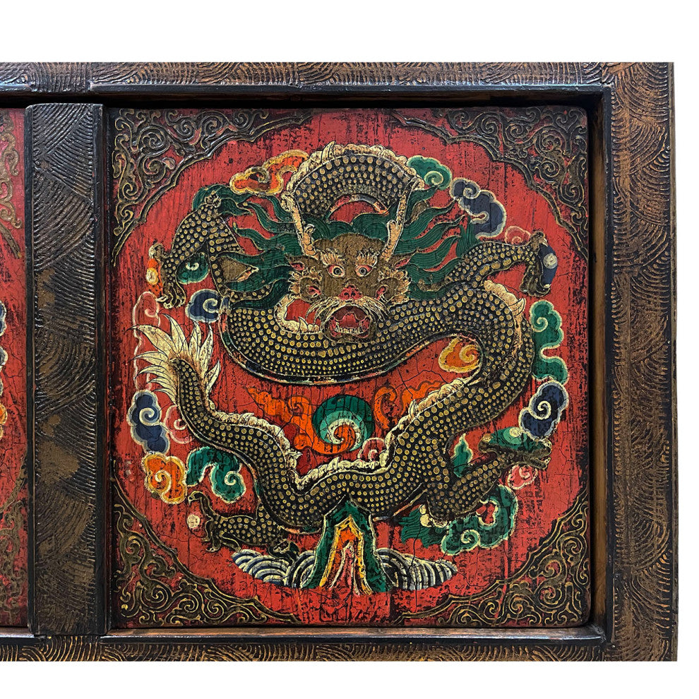 Consigned Antique Tibetan Painted Dragon Tall Cabinet
