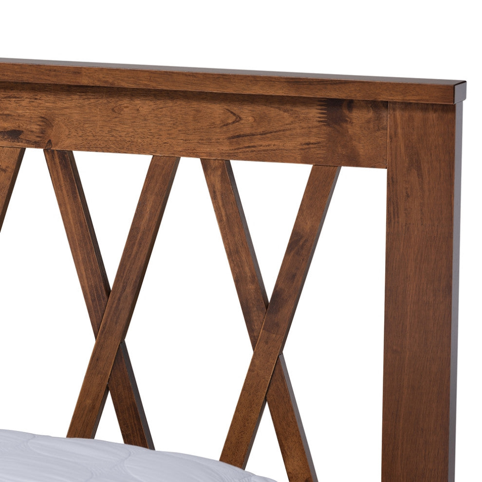 Modern Walnut Finished Wood Queen Size Platform Bed