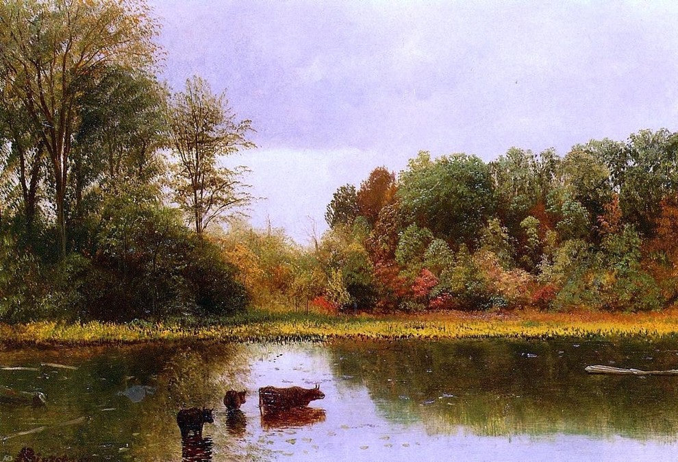 Albert Bierstadt Cows Watering in a Landscape, 18"x27" Wall Decal