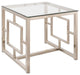 Bowery Hill End Table Coffee Accent Table Square in Glass Top and Glass - Nickel