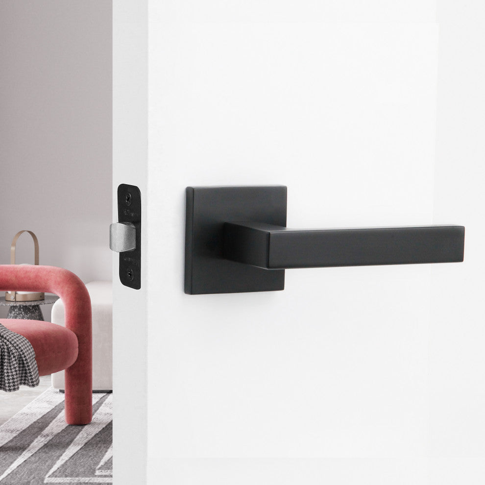 Modern Heavy Duty Designer Interior Door Lever - Allen Collection, Matte Black, Privacy Right Hand
