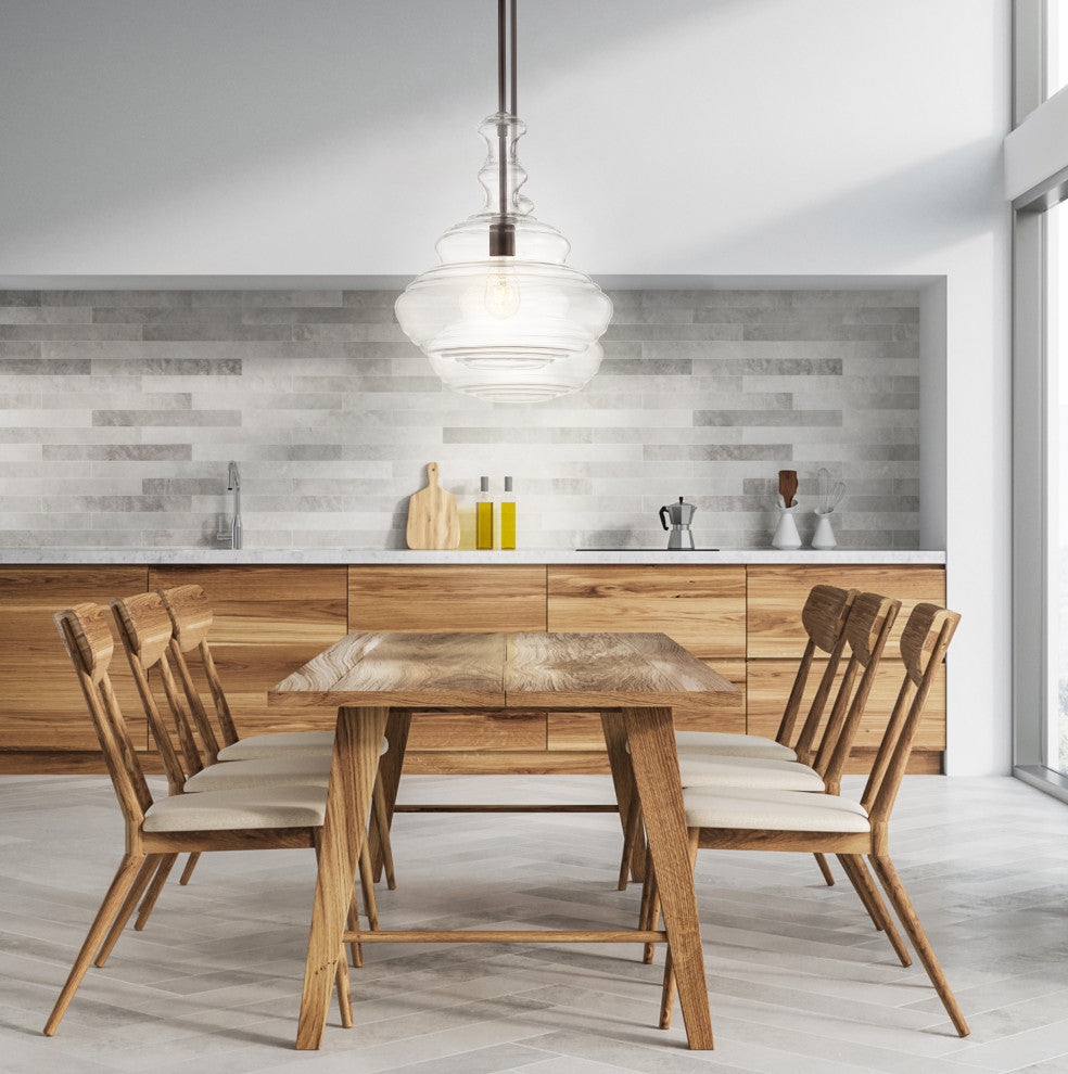 Bettina 13.37" Glass and Metal LED Pendant, Clear, Oil Rubbed Bronze