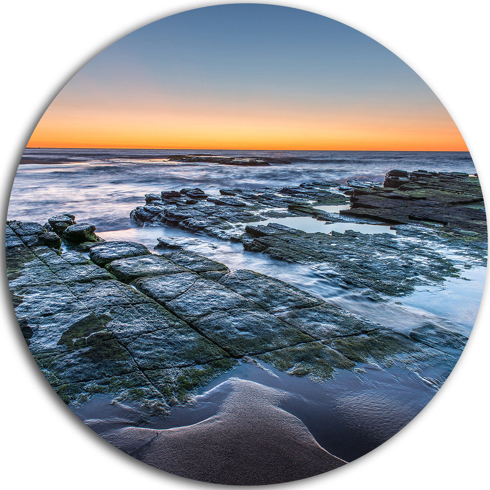 Sunrise Over Wide Sydney Ocean, Seashore Round Metal Wall Art, 11"