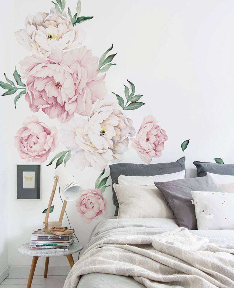 Peony Flowers Vinyl Wall Sticker, Vintage Pink