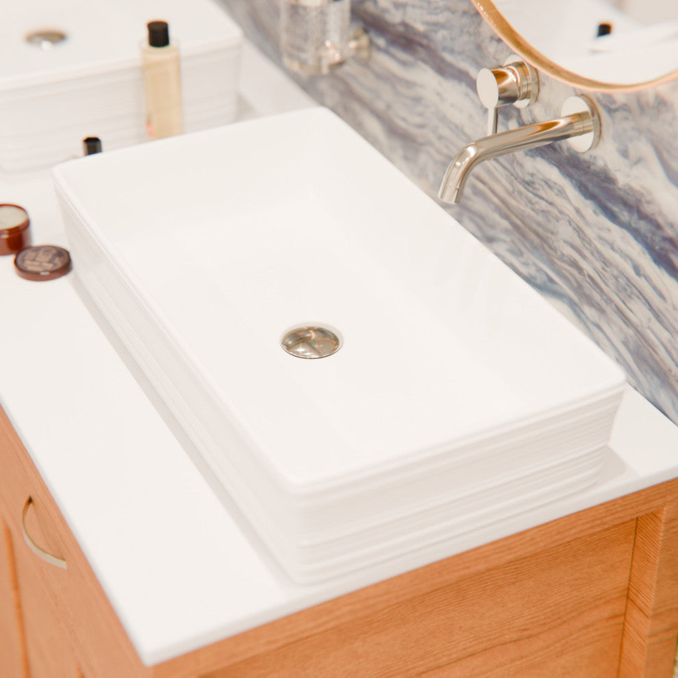 NP-208513 Rectangular Porcelain Sink w/ Grooved Exterior, Drain Option, Brushed Nickel