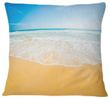 Long Waves on Sand under Blue Sky Seascape Throw Pillow, 18"x18"