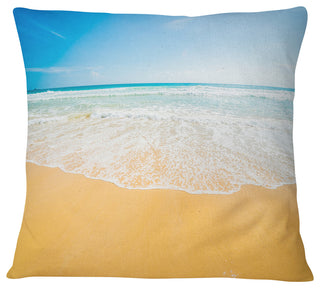 Long Waves on Sand under Blue Sky Seascape Throw Pillow, 18"x18"