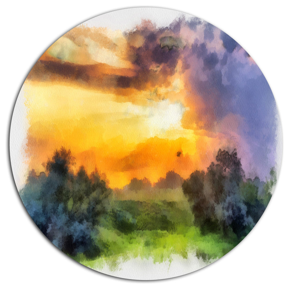 Beautiful Landscape Watercolor, Landscape Disc Metal Wall Art, 23"