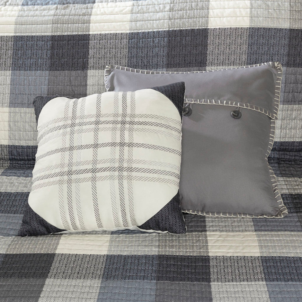Madison Park Ridge 6 Piece Printed Herringbone Quilt Set With Throw Pillows