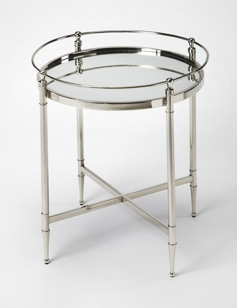 Butler Crosby Metal and Mirror End Table, Silver
