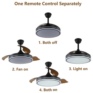 42" Modern Drum Ceiling Fan with Retractable Blades, 3-speed, light and Remote, Black