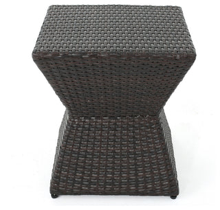 GDF Studio Frances Outdoor 16" Multi-Brown Wicker Square Side Table