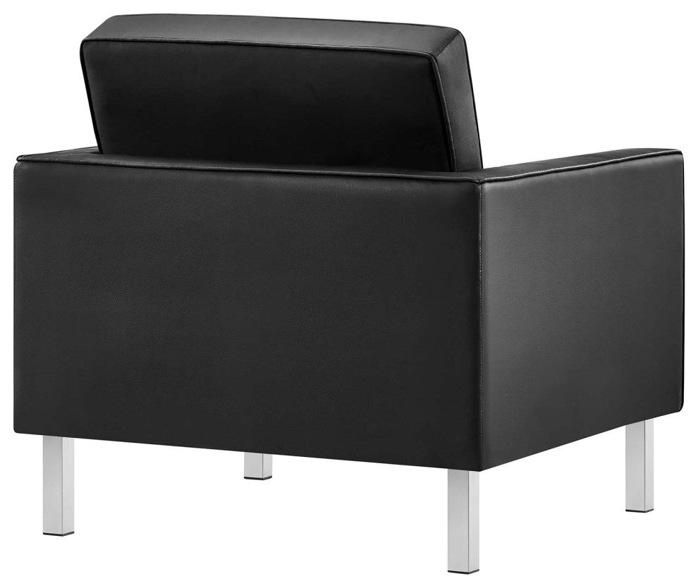 Loft Tufted Vegan Leather Armchair and Ottoman Set, Silver Black