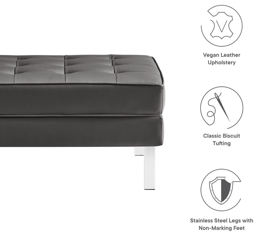 Modern Living Lounge Accent Chair Ottoman, Faux Vinyl Leather, Black Silver, Gray