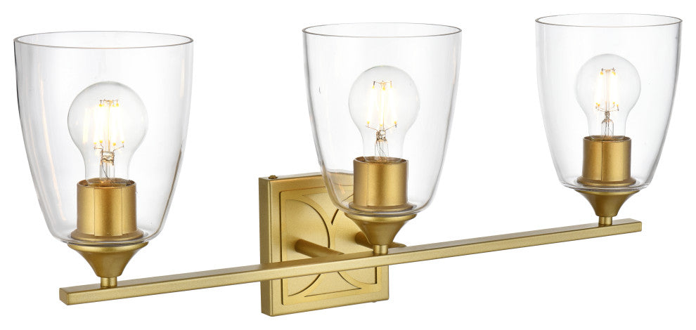 3 Light Brass And Clear Bath Sconce
