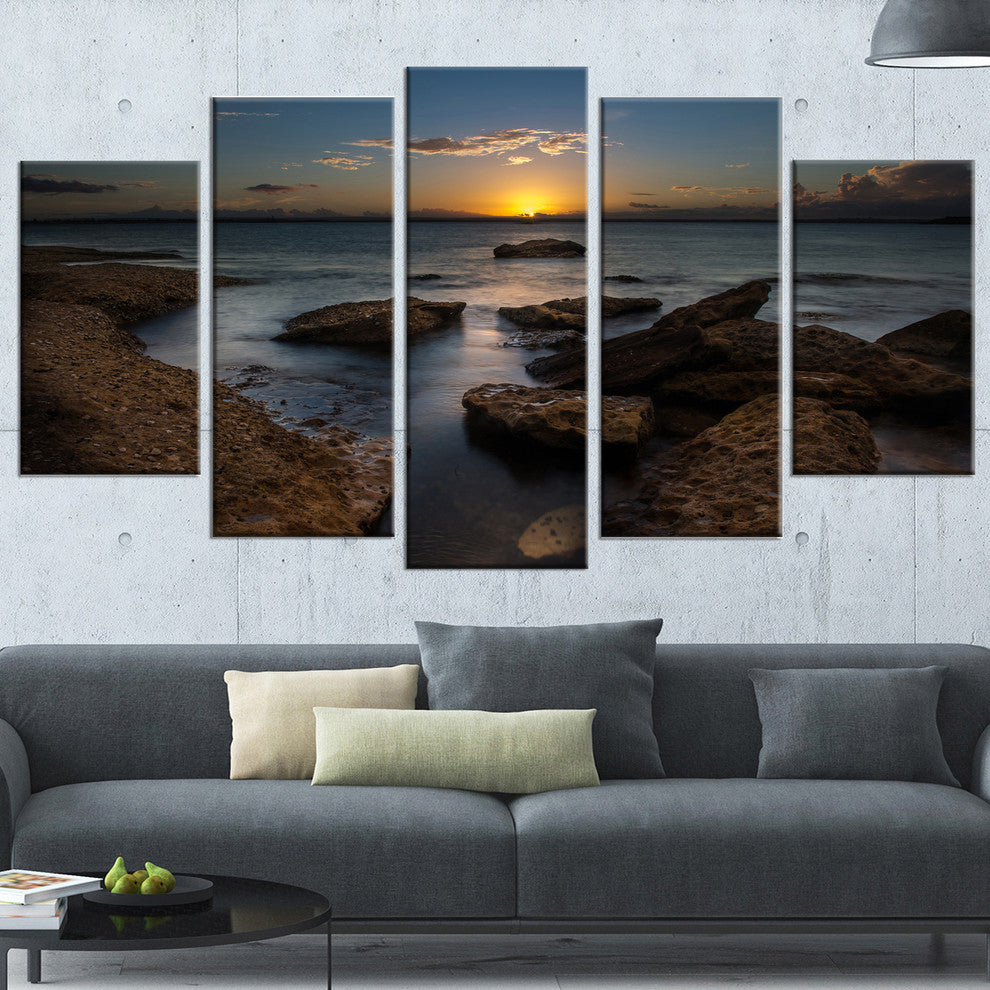"Rocky Sydney Beach at Sunset" Canvas Print, 5 Panels