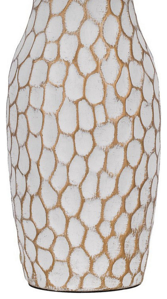Benzara BM282183 23" Set of 2 Ceramic Table Lamp, Hammered Base, White, Gold