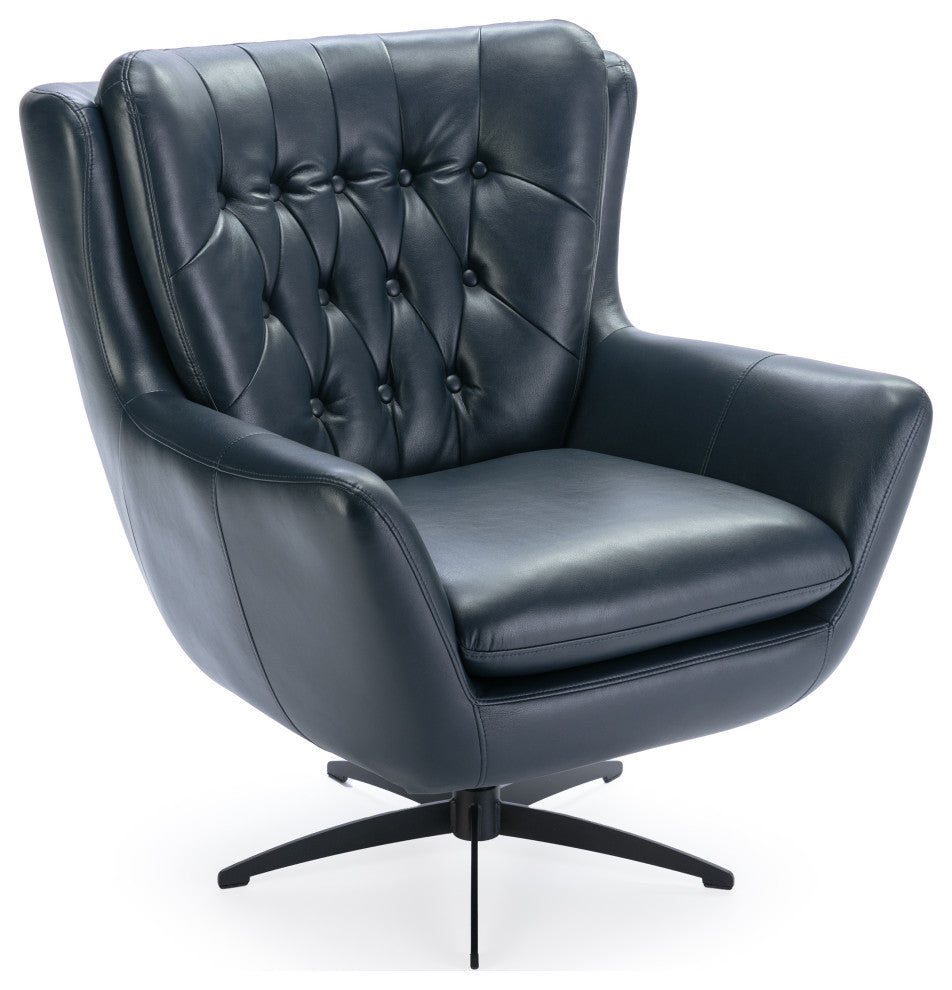 Clayton Midnight Blue Tufted Faux Leather Swivel Chair