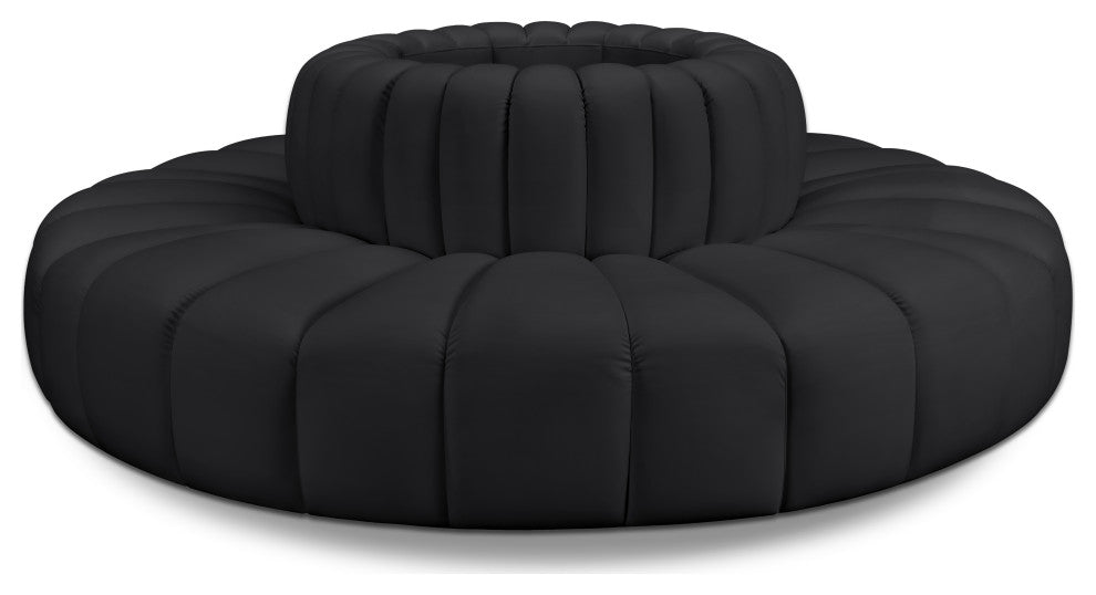 Arc Upholstered Outward Curved Modular Sectional, Black, 8-Piece: 8 Reverse Corner, Vegan Leather