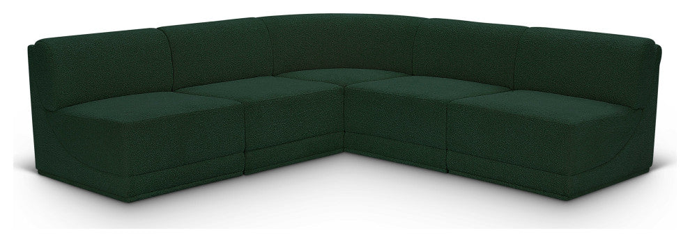 Ollie Black Boucle Fabric L-Shaped Modular Sectional, Green, 5-Piece: 4 Armless Chair, 1 Corner Chair