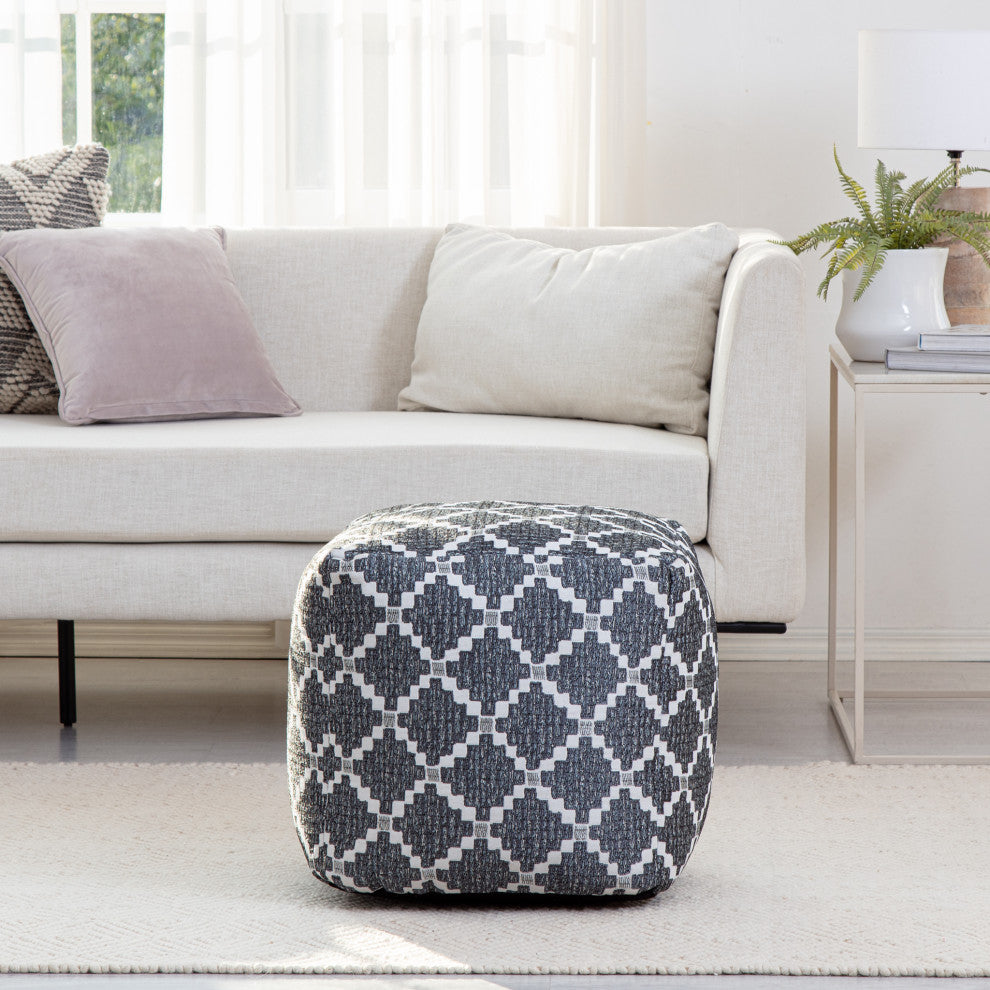 Deschutes Blue 18" x 18" x 18" Blue and Ivory Pouf