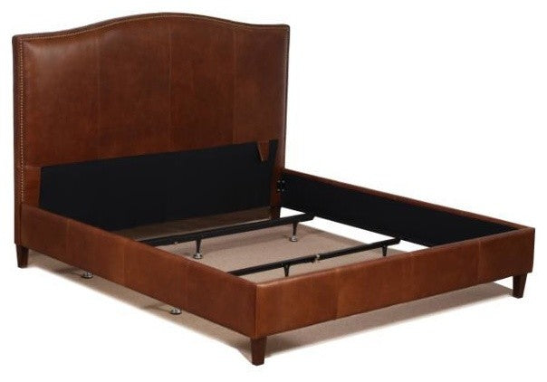 Tobacco Brown Genuine Leather Bed With Brass Nail Heads, California King