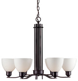 6 Light Chandelier, Antique Bronze, White Glass