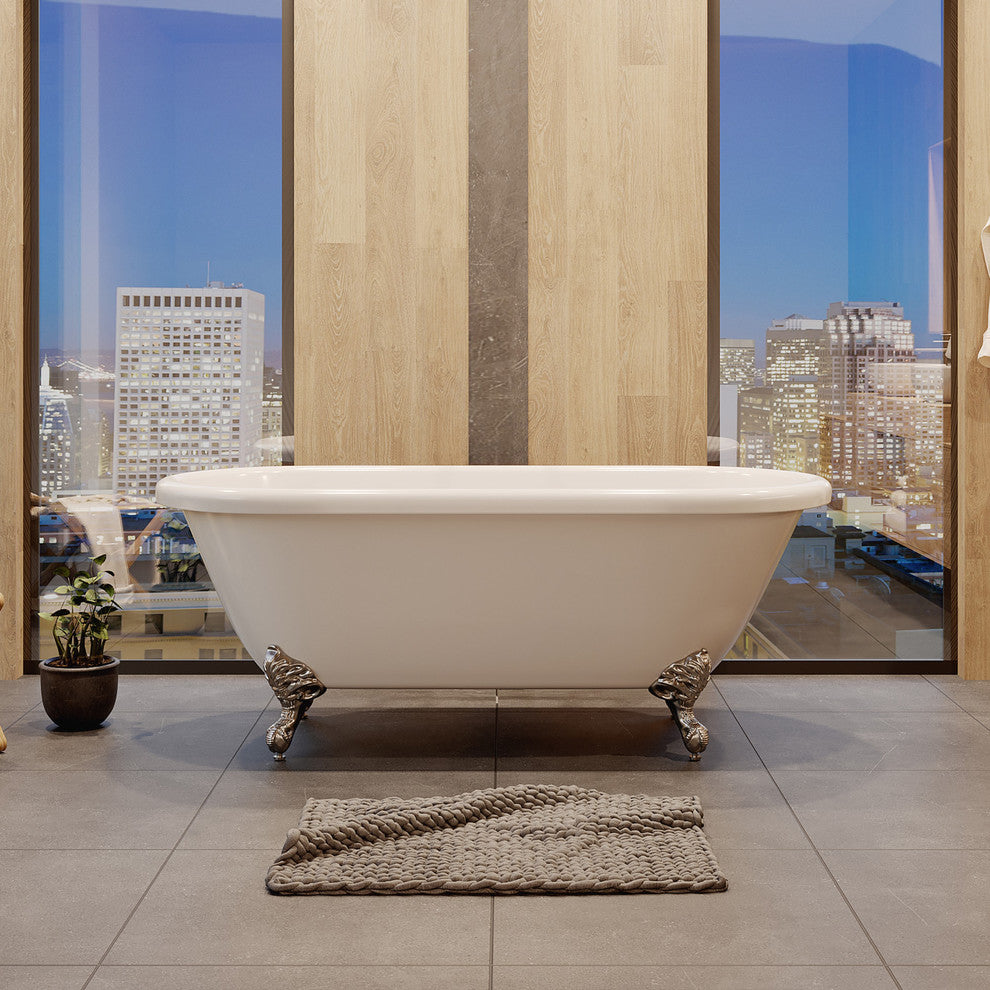 60" Acrylic Double Ended Clawfoot Tub No Faucet Holes "Jackson"