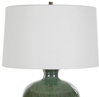 Fat Round Crackled Ceramic Aged Green Table Lamp 26 in Bronze Mottled Elegant