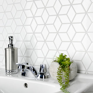 Metro Rhombus Mosaic Floor and Wall Tile, Glossy White
