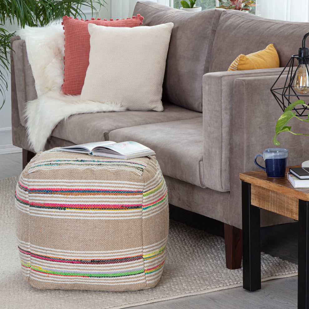 Soulard 20" x 20" x 20" Beige and Multicolor Pouf