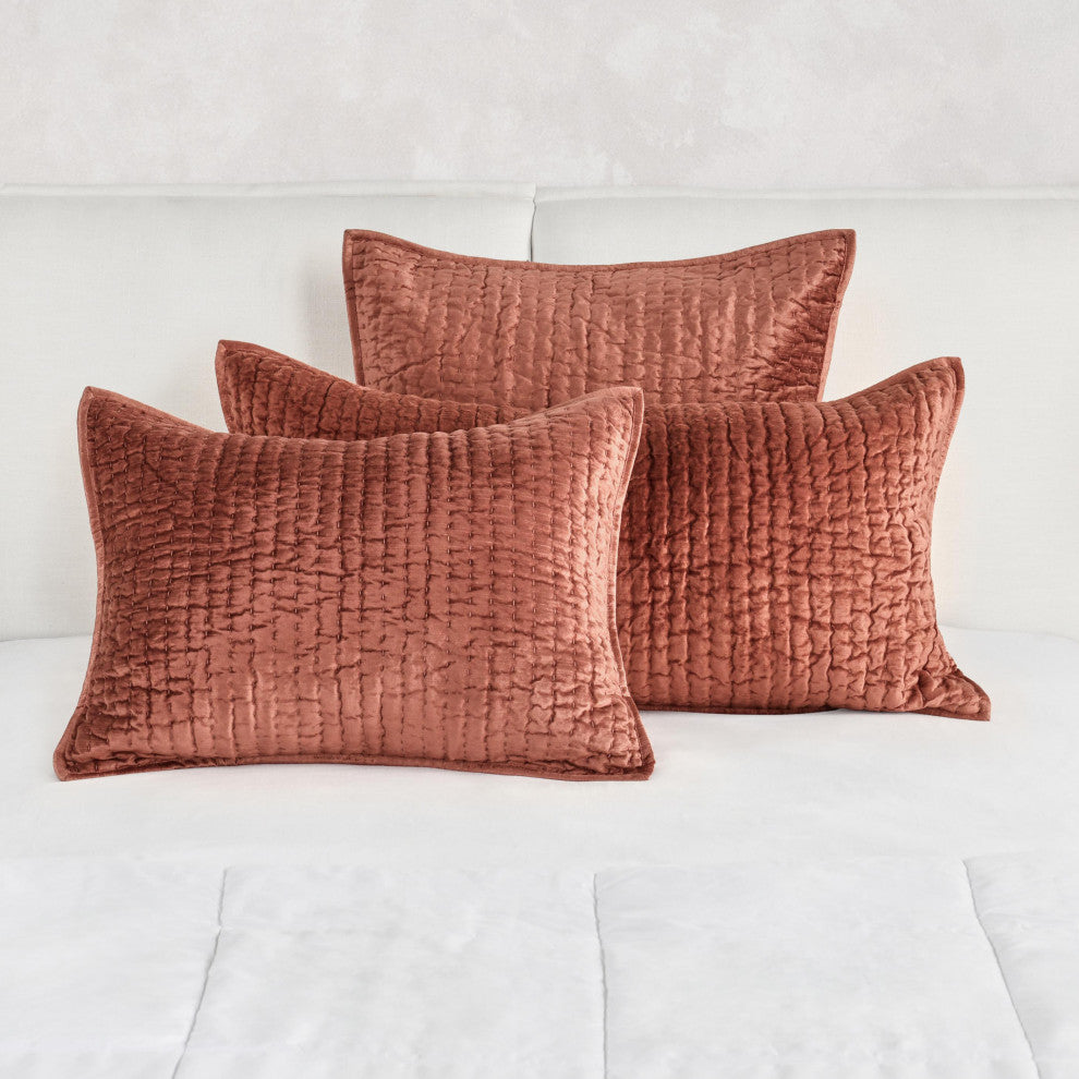 Dimitry 100% Rayon Velvet Shams by Kosas Home, Terra Cotta, Euro