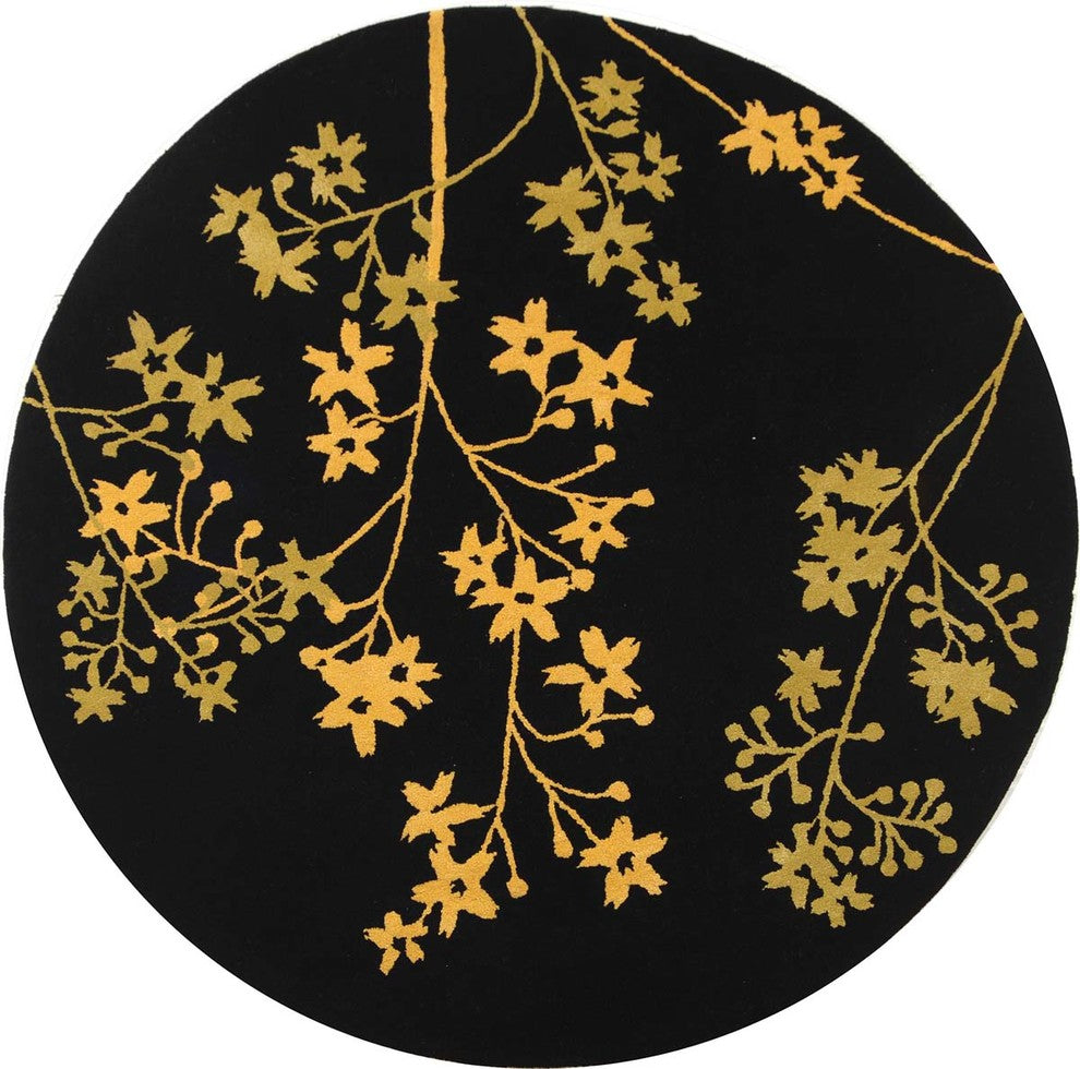 Safavieh Soho soh316b Floral Rug, Black/Lime, 8'0"x8'0" Round